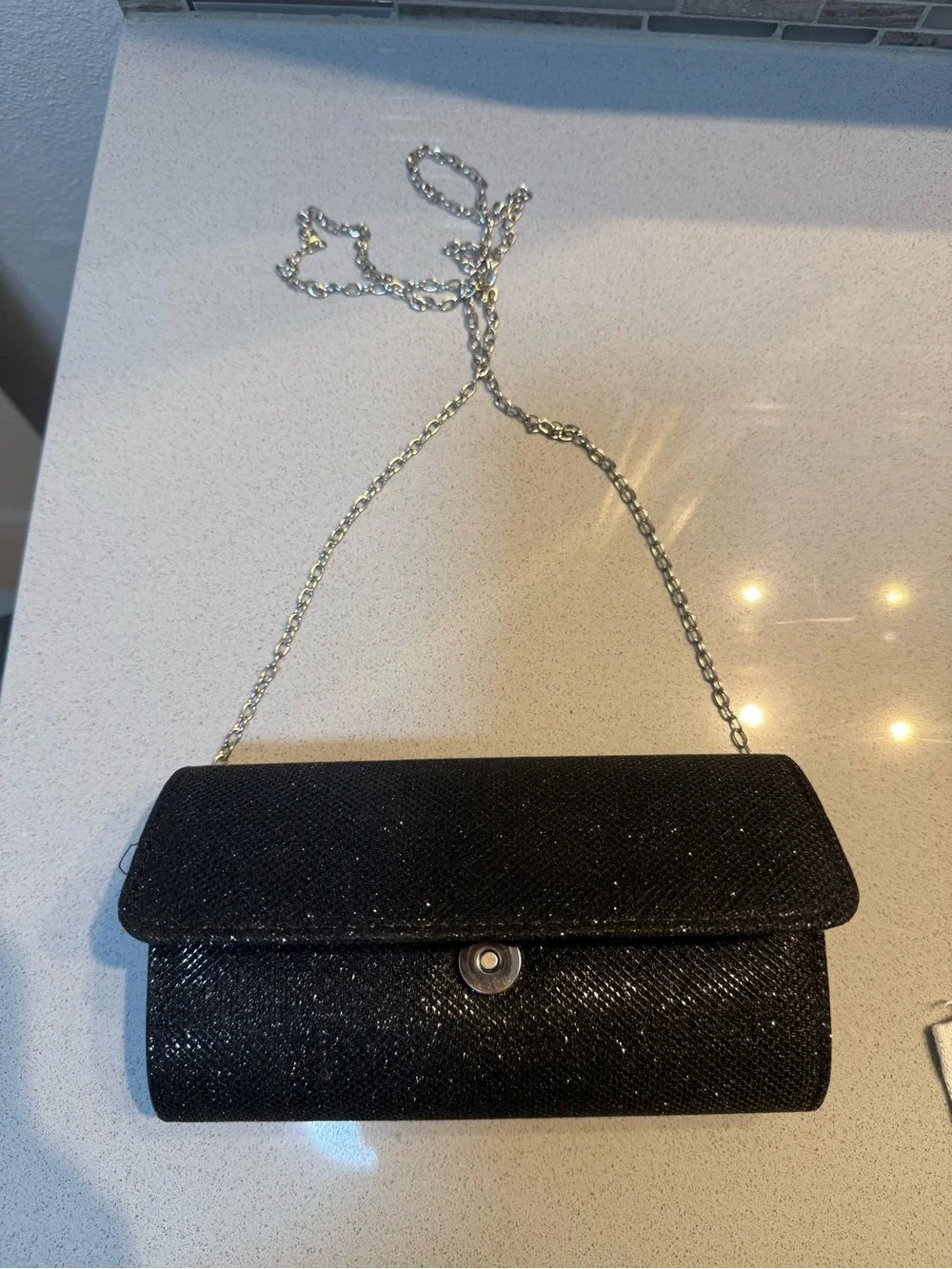 Black Glitter Chain Clutch Bag